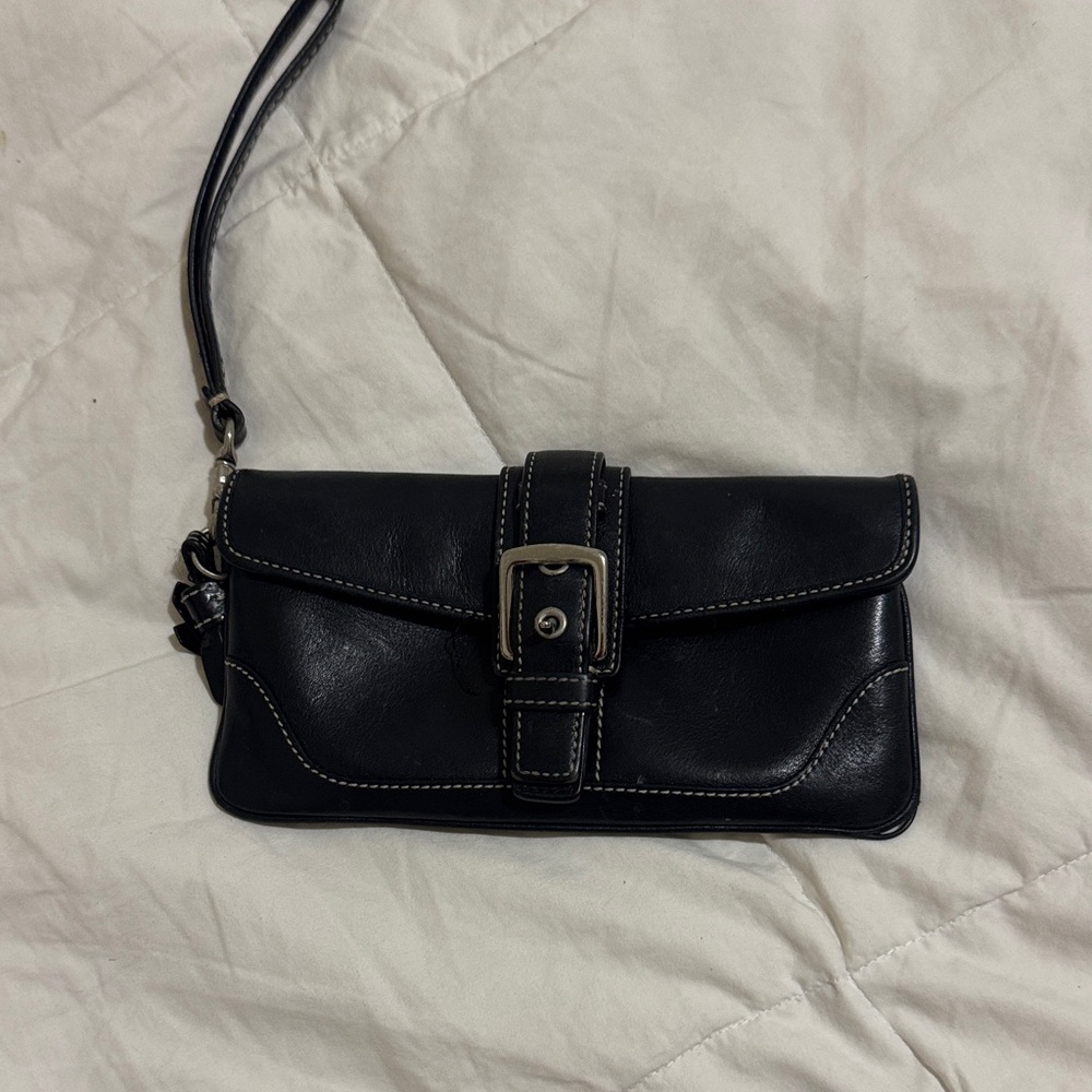 Coach Vintage Black Leather Clutch with Strap